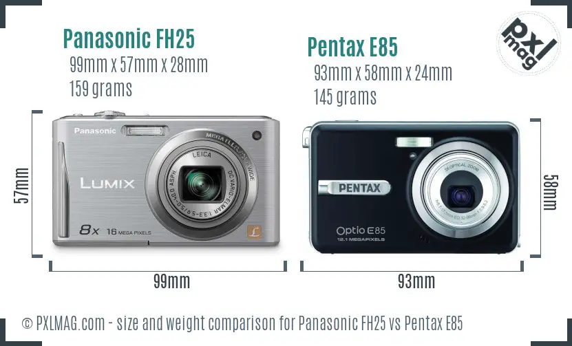 Panasonic FH25 vs Pentax E85 size comparison