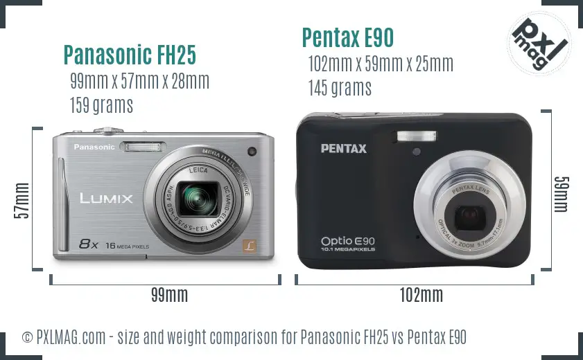 Panasonic FH25 vs Pentax E90 size comparison