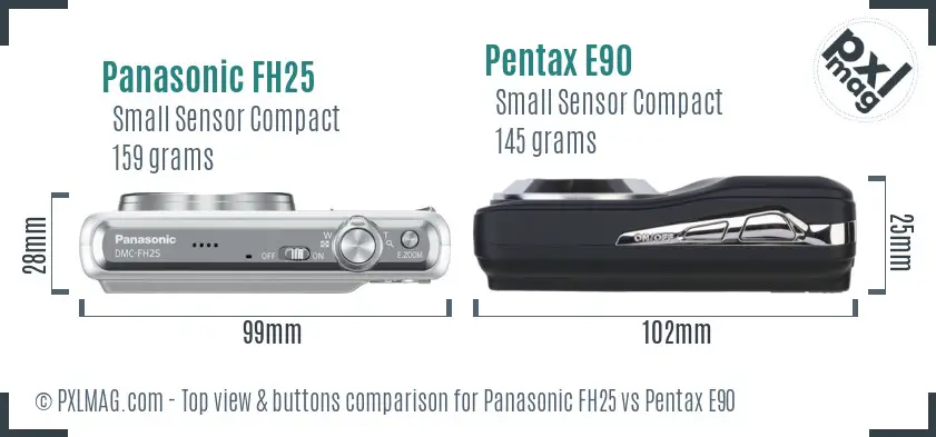 Panasonic FH25 vs Pentax E90 top view buttons comparison