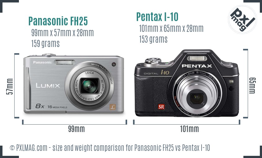 Panasonic FH25 vs Pentax I-10 size comparison