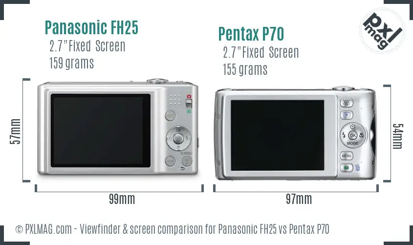 Panasonic FH25 vs Pentax P70 Screen and Viewfinder comparison