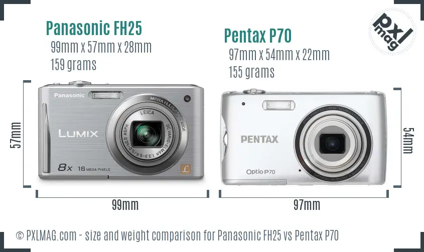 Panasonic FH25 vs Pentax P70 size comparison