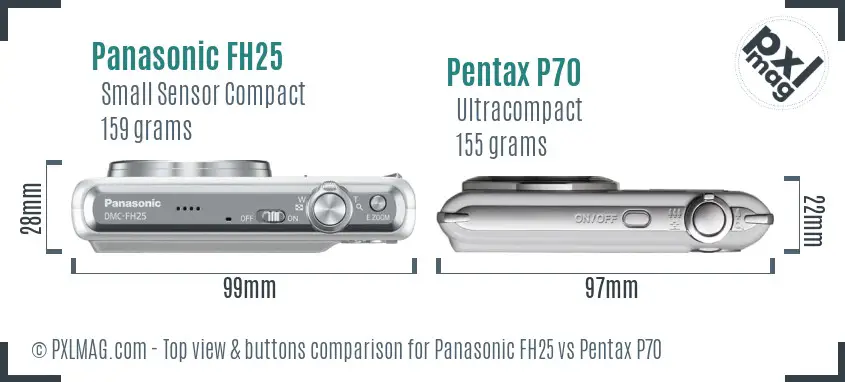 Panasonic FH25 vs Pentax P70 top view buttons comparison