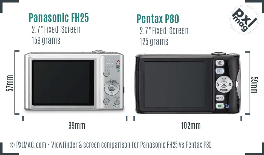 Panasonic FH25 vs Pentax P80 Screen and Viewfinder comparison