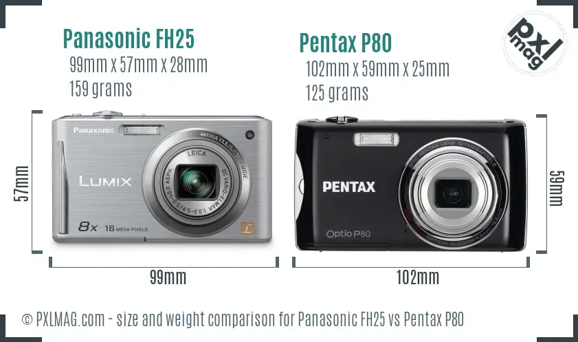 Panasonic FH25 vs Pentax P80 size comparison