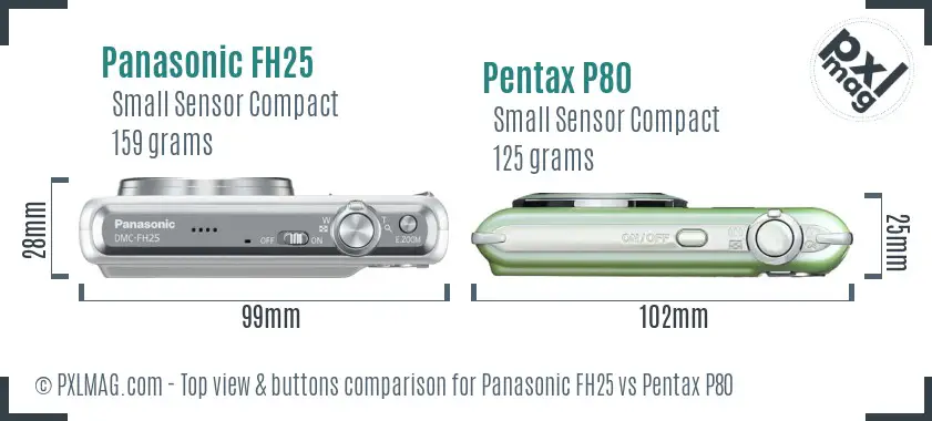 Panasonic FH25 vs Pentax P80 top view buttons comparison