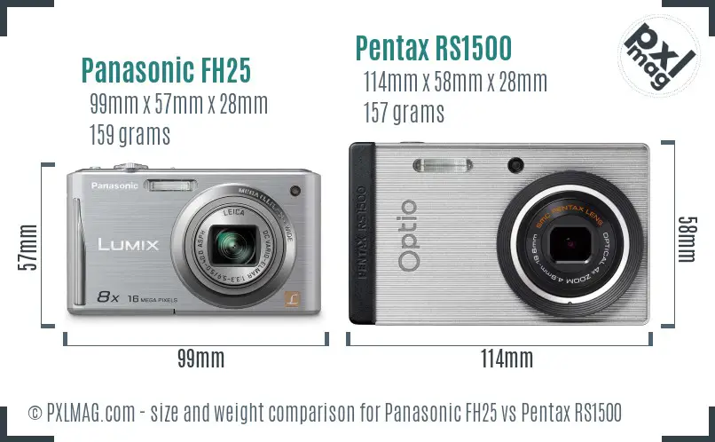 Panasonic FH25 vs Pentax RS1500 size comparison