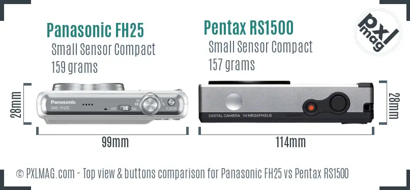 Panasonic FH25 vs Pentax RS1500 top view buttons comparison