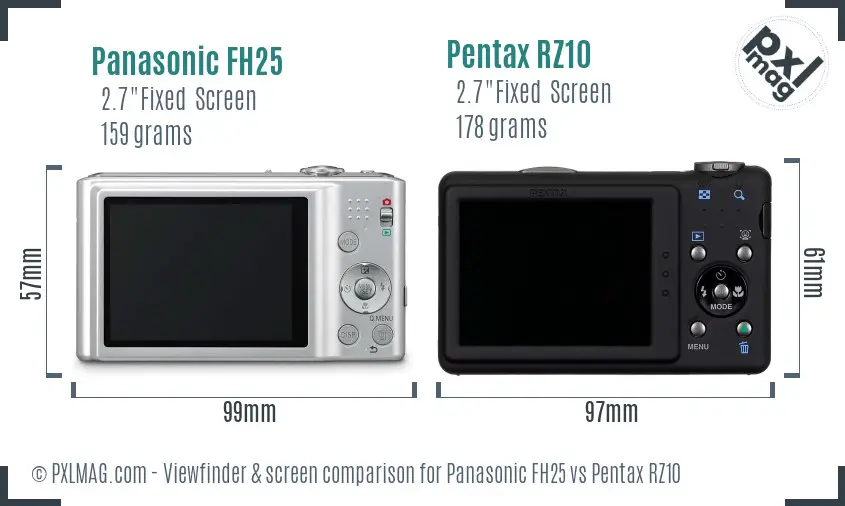 Panasonic FH25 vs Pentax RZ10 Screen and Viewfinder comparison