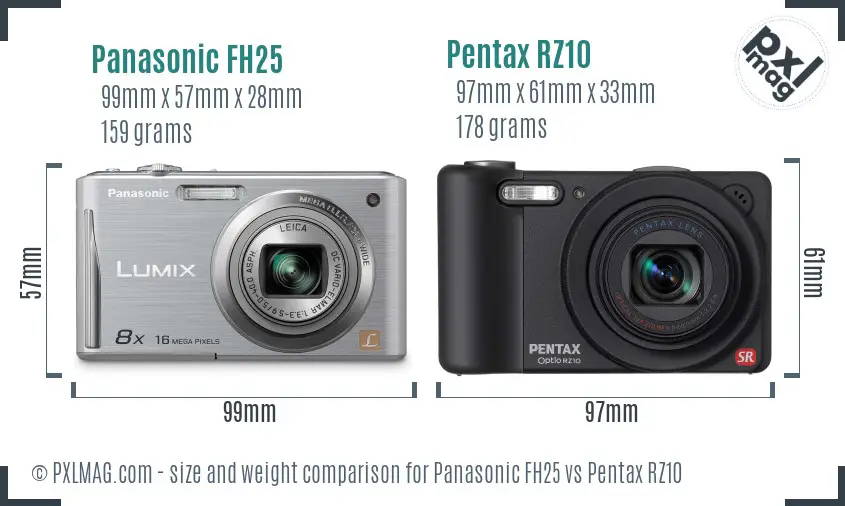 Panasonic FH25 vs Pentax RZ10 size comparison