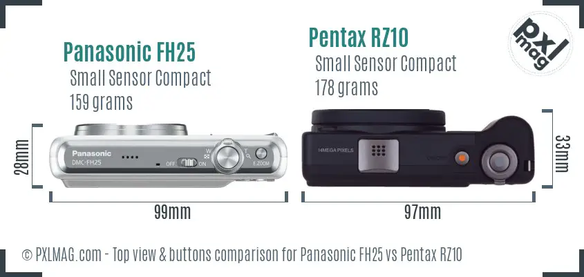 Panasonic FH25 vs Pentax RZ10 top view buttons comparison