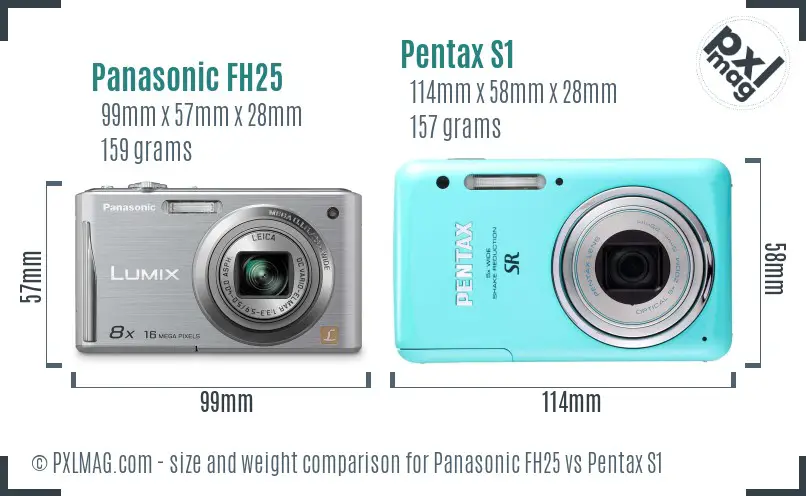 Panasonic FH25 vs Pentax S1 size comparison