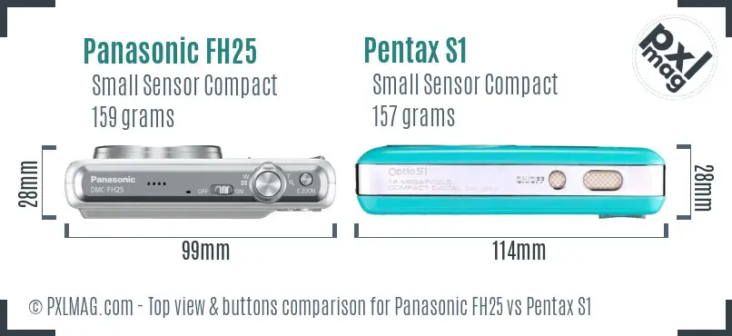 Panasonic FH25 vs Pentax S1 top view buttons comparison