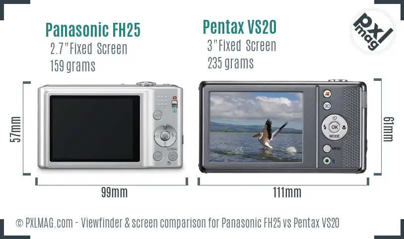 Panasonic FH25 vs Pentax VS20 Screen and Viewfinder comparison