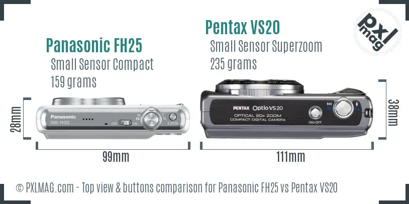 Panasonic FH25 vs Pentax VS20 top view buttons comparison