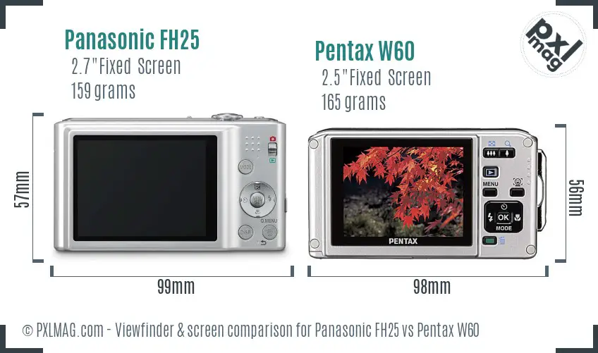Panasonic FH25 vs Pentax W60 Screen and Viewfinder comparison