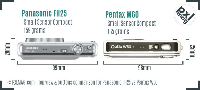 Panasonic FH25 vs Pentax W60 top view buttons comparison