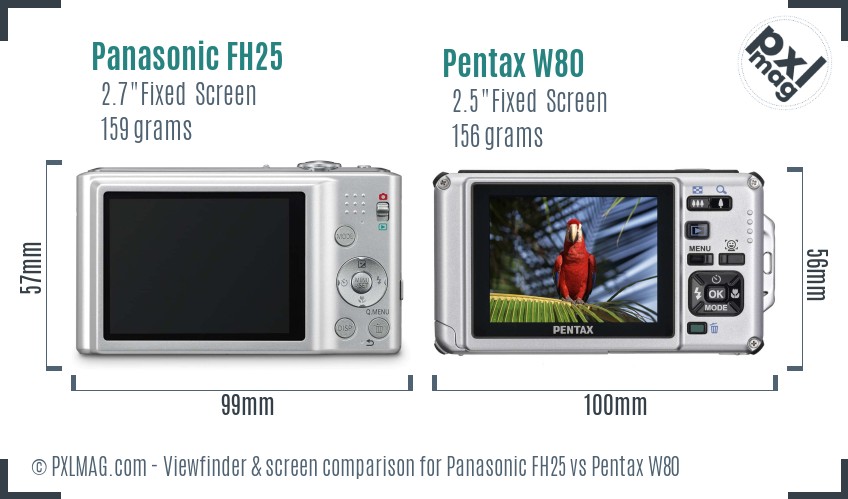 Panasonic FH25 vs Pentax W80 Screen and Viewfinder comparison