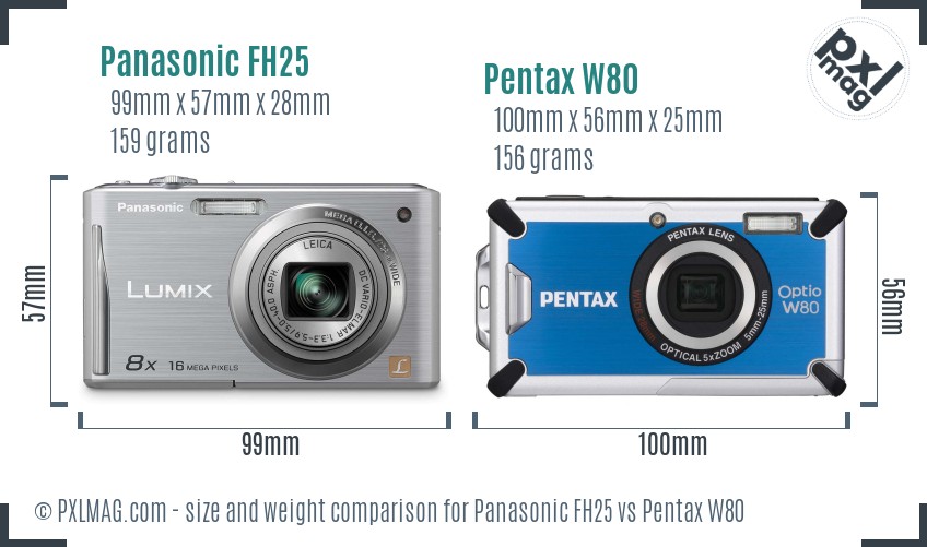 Panasonic FH25 vs Pentax W80 size comparison