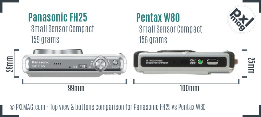 Panasonic FH25 vs Pentax W80 top view buttons comparison