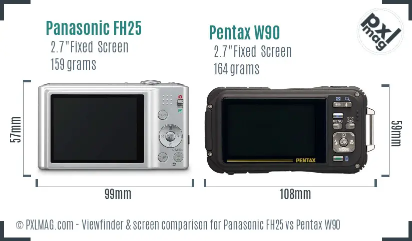 Panasonic FH25 vs Pentax W90 Screen and Viewfinder comparison