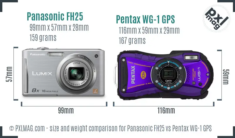 Panasonic FH25 vs Pentax WG-1 GPS size comparison