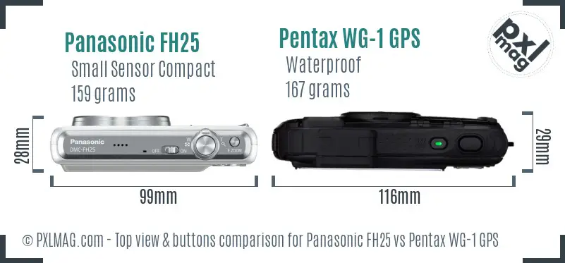 Panasonic FH25 vs Pentax WG-1 GPS top view buttons comparison