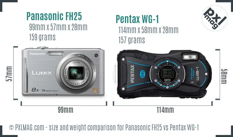 Panasonic FH25 vs Pentax WG-1 size comparison
