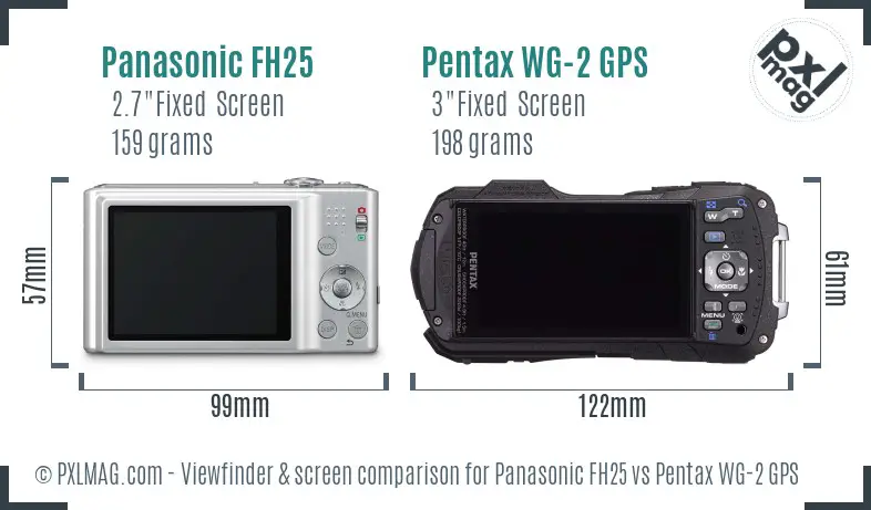 Panasonic FH25 vs Pentax WG-2 GPS Screen and Viewfinder comparison