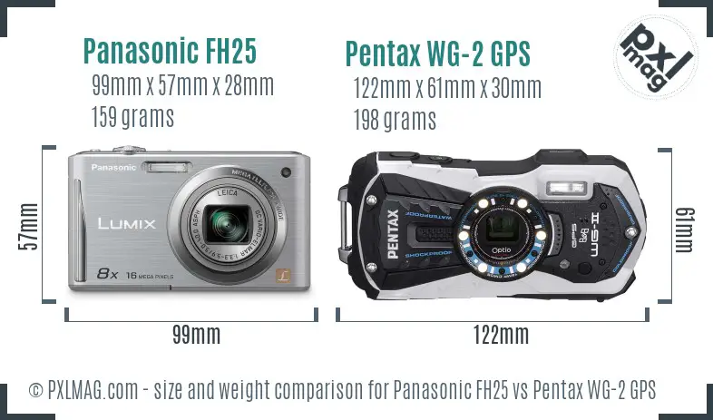 Panasonic FH25 vs Pentax WG-2 GPS size comparison