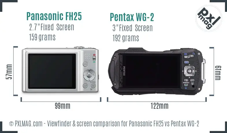 Panasonic FH25 vs Pentax WG-2 Screen and Viewfinder comparison