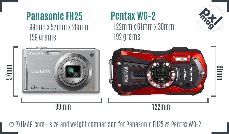 Panasonic FH25 vs Pentax WG-2 size comparison