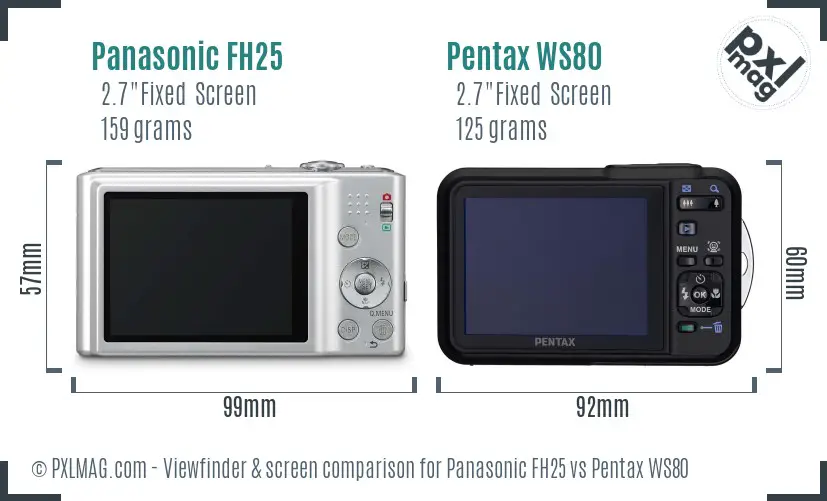 Panasonic FH25 vs Pentax WS80 Screen and Viewfinder comparison