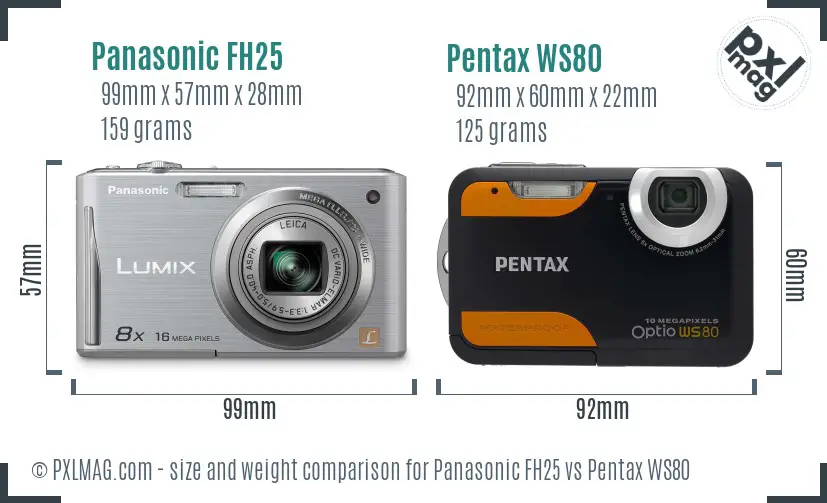 Panasonic FH25 vs Pentax WS80 size comparison