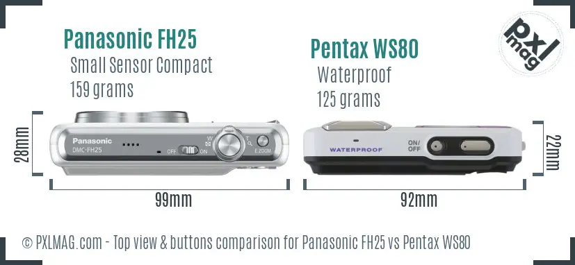 Panasonic FH25 vs Pentax WS80 top view buttons comparison