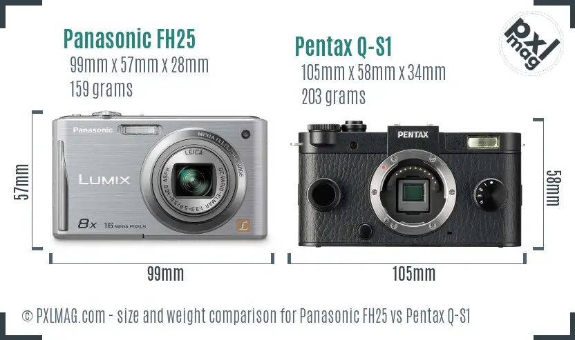 Panasonic FH25 vs Pentax Q-S1 size comparison