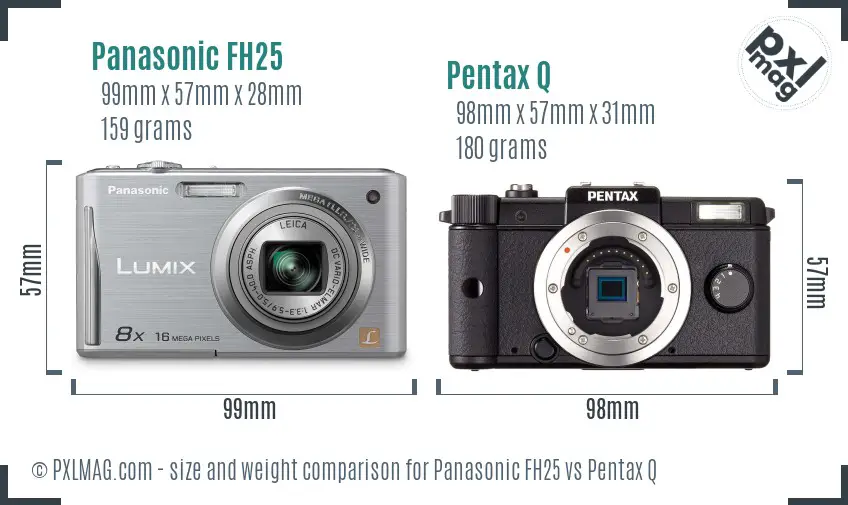 Panasonic FH25 vs Pentax Q size comparison