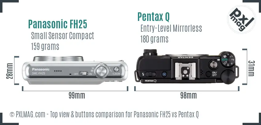 Panasonic FH25 vs Pentax Q top view buttons comparison