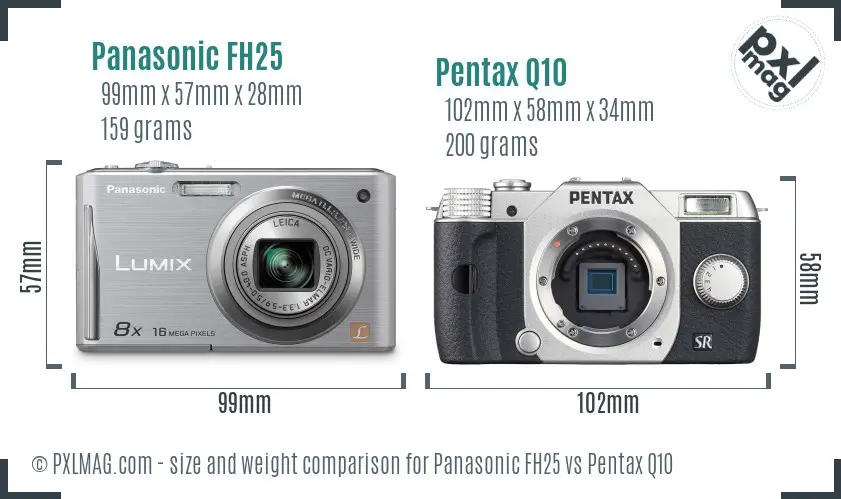 Panasonic FH25 vs Pentax Q10 size comparison