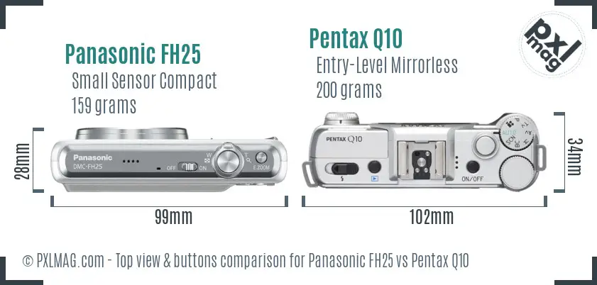 Panasonic FH25 vs Pentax Q10 top view buttons comparison