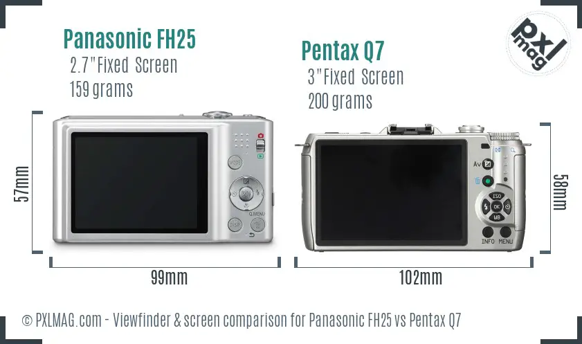 Panasonic FH25 vs Pentax Q7 Screen and Viewfinder comparison