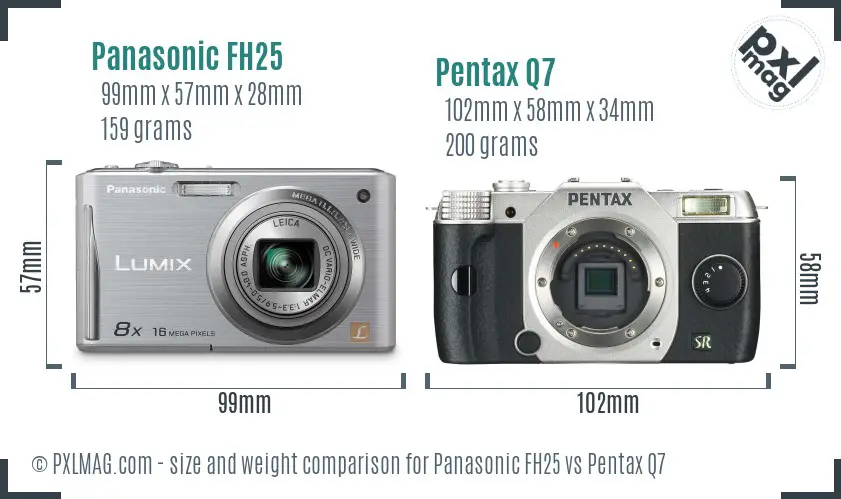Panasonic FH25 vs Pentax Q7 size comparison