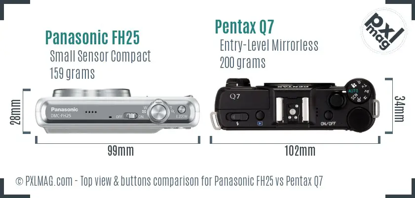Panasonic FH25 vs Pentax Q7 top view buttons comparison