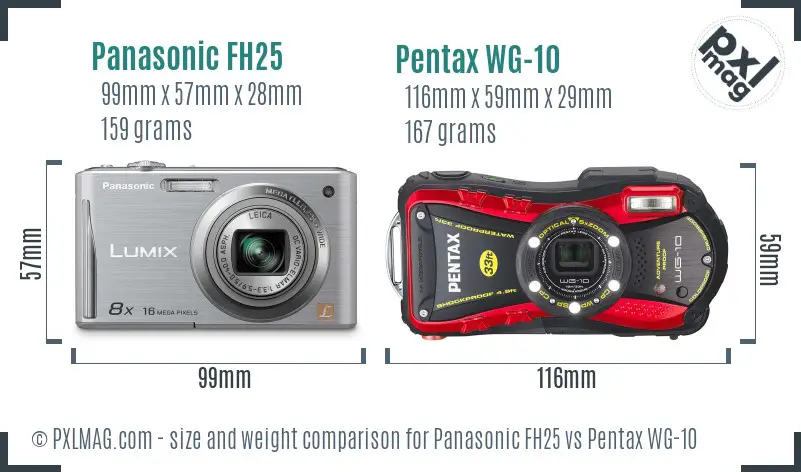 Panasonic FH25 vs Pentax WG-10 size comparison