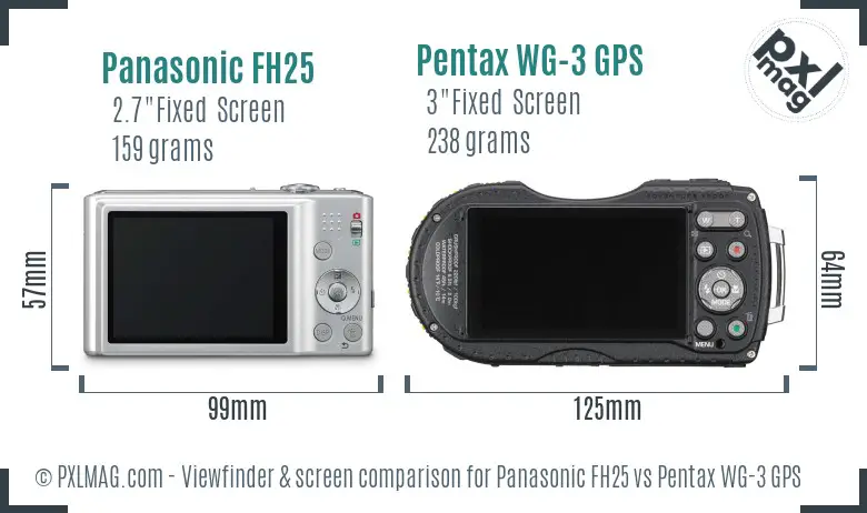 Panasonic FH25 vs Pentax WG-3 GPS Screen and Viewfinder comparison Panasonic FH25 vs Pentax WG-3 GPS Screen and Viewfinder comparison