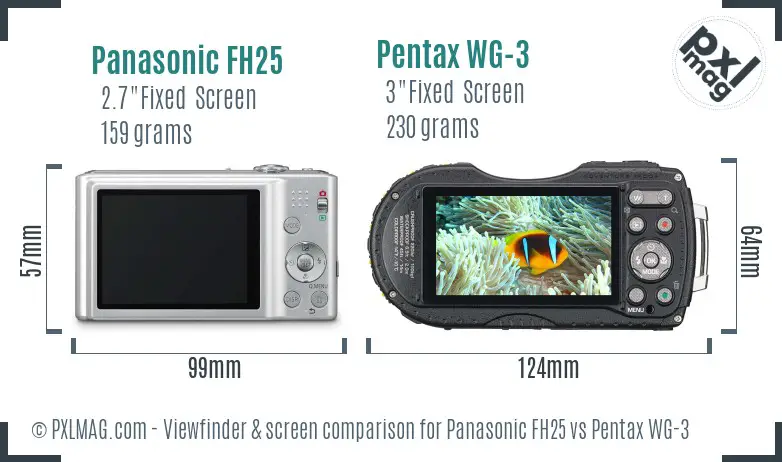 Panasonic FH25 vs Pentax WG-3 Screen and Viewfinder comparison