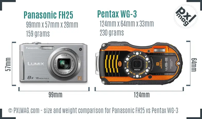 Panasonic FH25 vs Pentax WG-3 size comparison