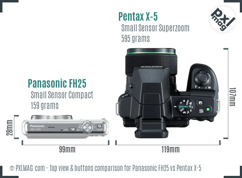 Panasonic FH25 vs Pentax X-5 top view buttons comparison