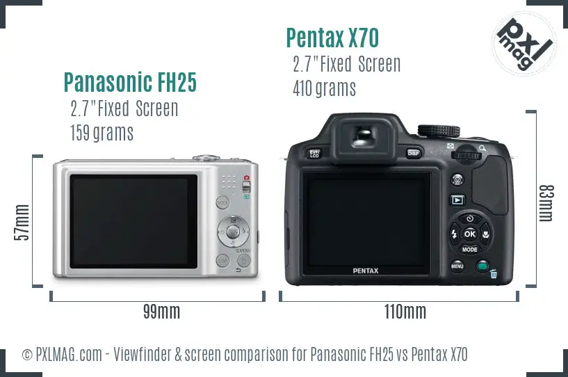 Panasonic FH25 vs Pentax X70 Screen and Viewfinder comparison