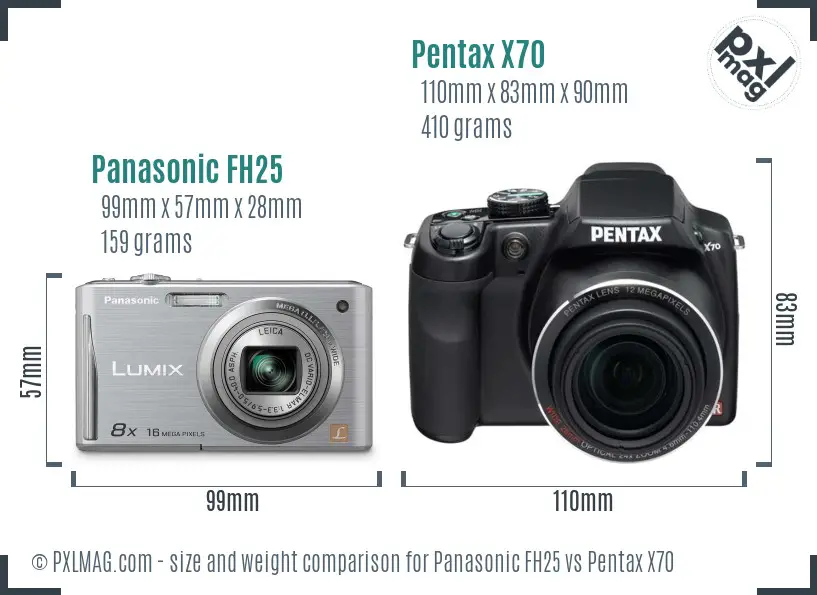 Panasonic FH25 vs Pentax X70 size comparison